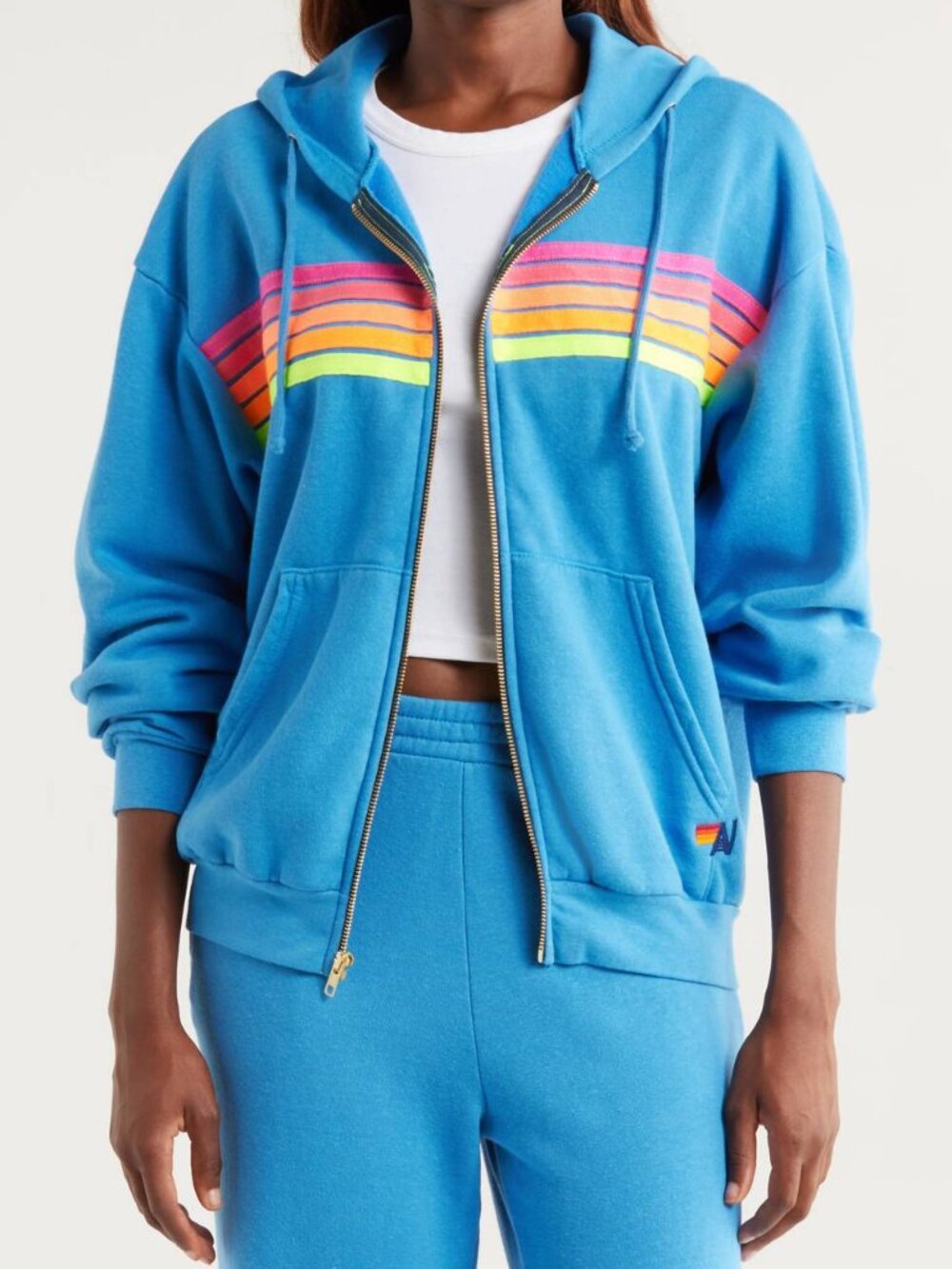 Aviator Nation 5 Stripe Zip Hoodie Cobalt Blue Unisex Size M - Picture 8 of 10